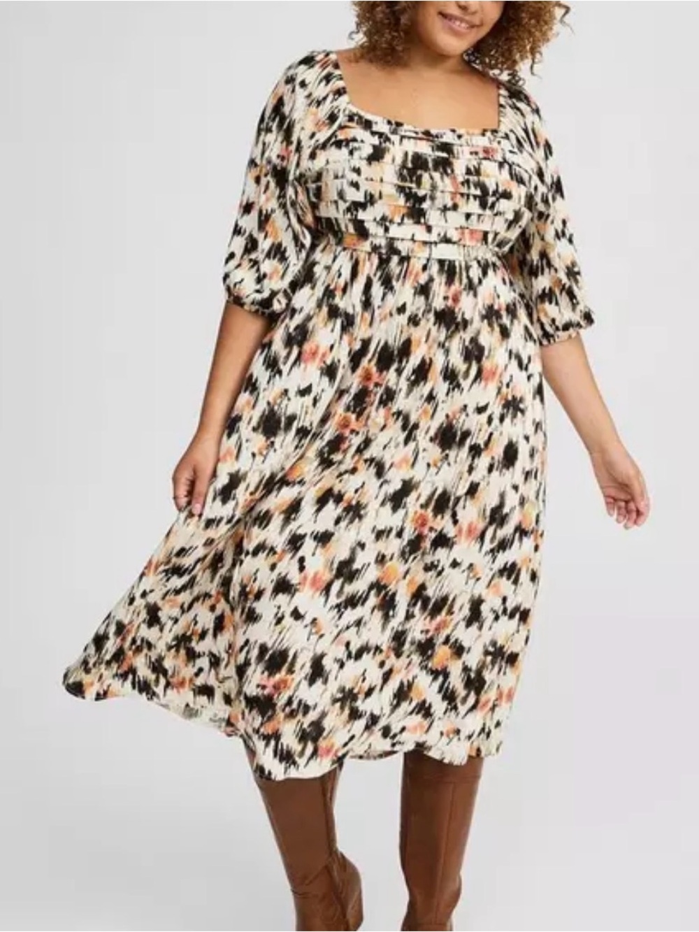 EUC Torrid Brown Abstract Design Midi Bodice Dress Size 5 26/28 5X